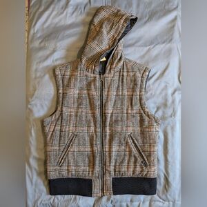 Prana Reversible Vest w/ Hood, Women's approx. Large Brown Tweed & Black pocket